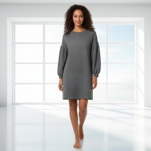 Madewell Heather Gray Sweatshirt Dress w/ Bubble Sleeves – Comfy & Cute - Picture 1 of 12